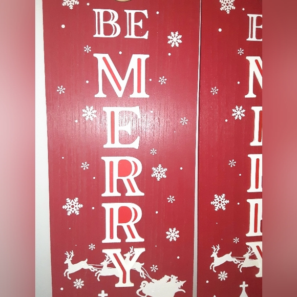 Christmas "Be Merry" Porch Leaner Sign 36" x 11" - Picture 2 of 10